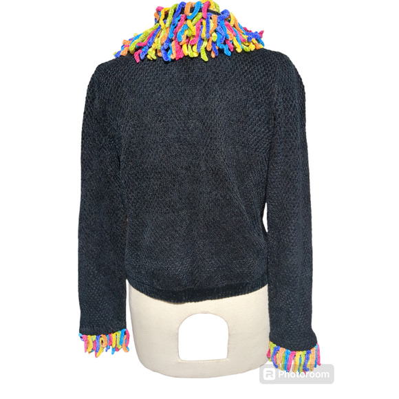 Small Berek by Takako Sakon black rainbow fringe women's cardigan sweater #14 - Picture 3 of 4